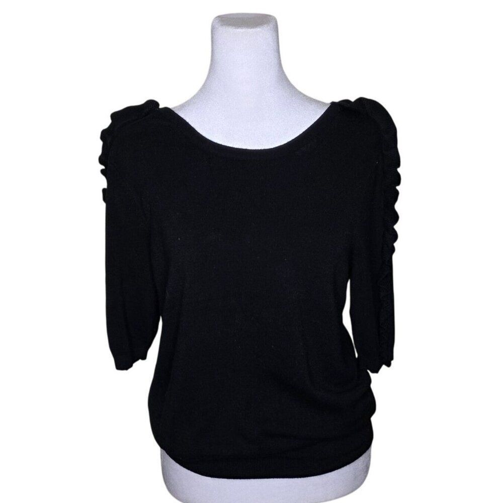 Pop Sugar Ruffled Sleeve Sweater Womens Size L Black